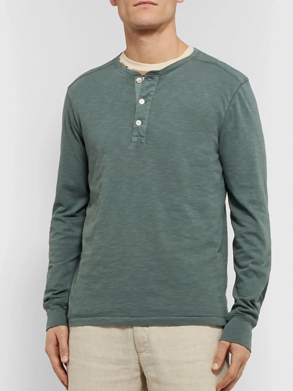 J.Crew L Moth Green Cotton Long Sleeve Henley